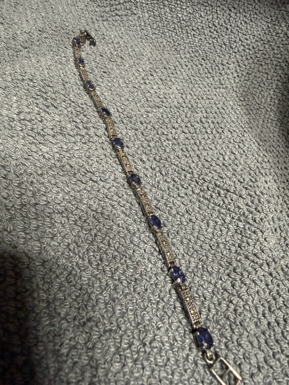Elegant Amethyst, Marcasite and Sterling Silver Tennis Bracelet.